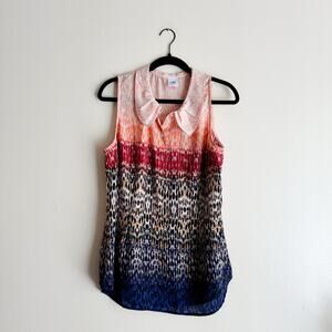 Cabi Love Pink + Blue Ombre Popover Peter Pan Collar Sleeveless Blouse Large